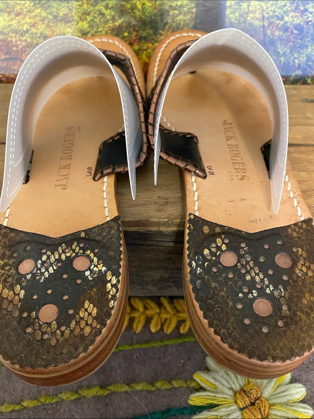 Jack Rogers Bronze Braided Leather Thong Sandals - Picture 3 of 7